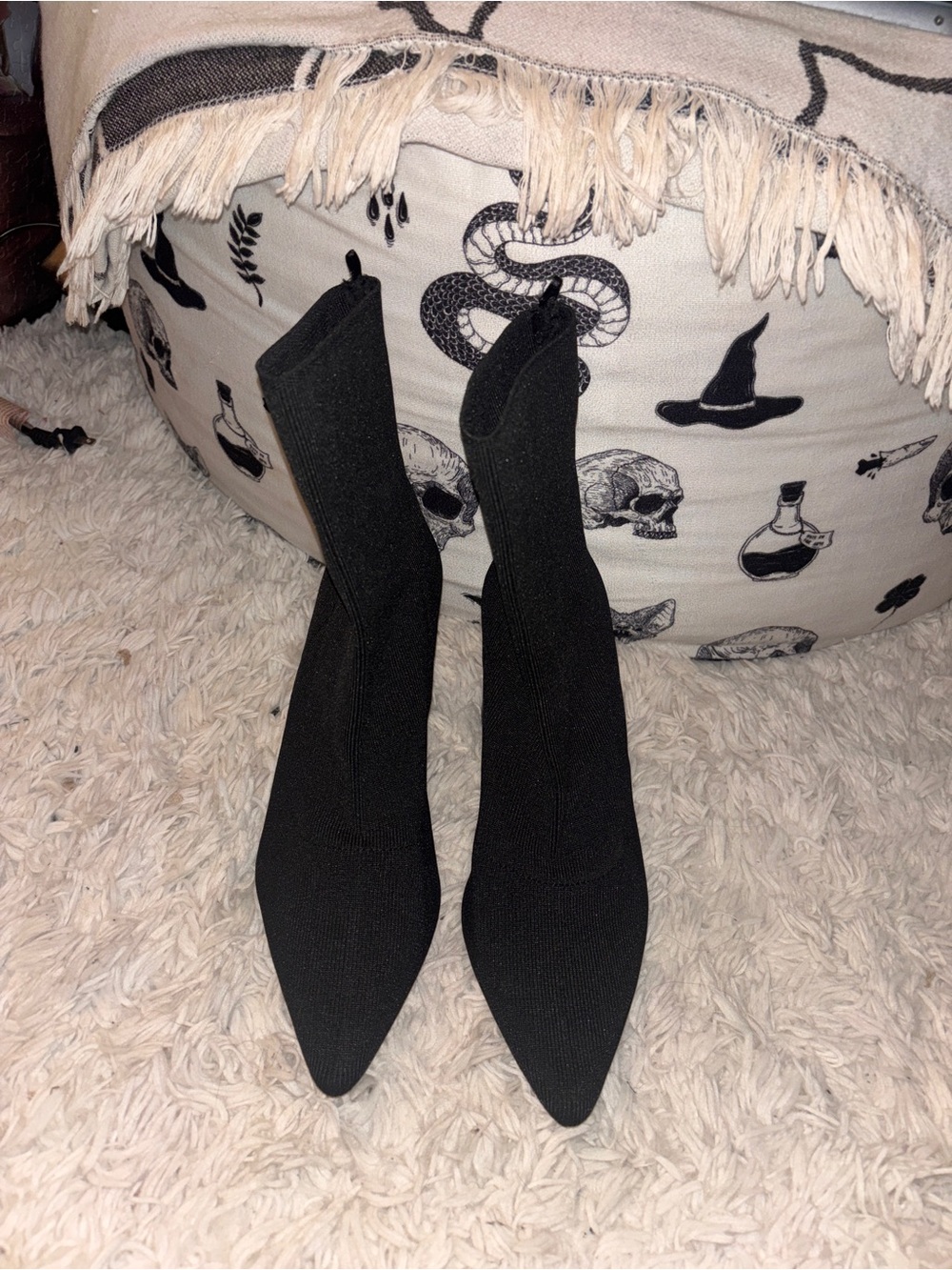 Windsor Black Pointed Toe Stretch Sock Booties